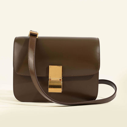 20/24cm Real Leather Small Flap Purse Clutch Box Shoulder Bag Crossbody Handbag