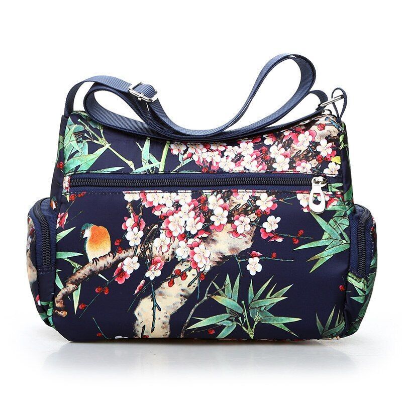 Fashion Floral Pattern Messenger Bag Nylon Shoulder Bag Flower Pattern Handbags