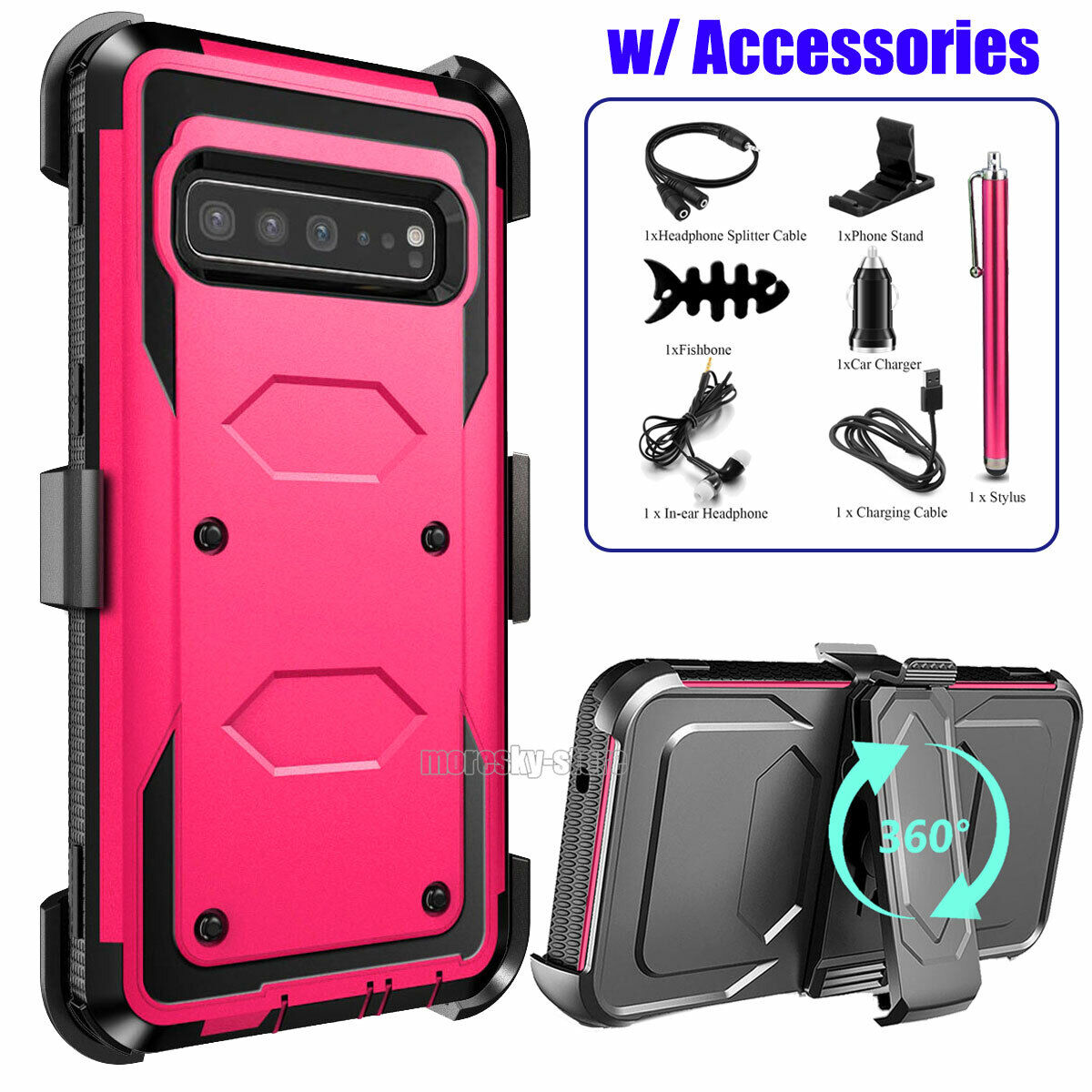 For Samsung Galaxy S10 5G Heavy Duty Clip Holder Belt Case Cover, w/ Accessories
