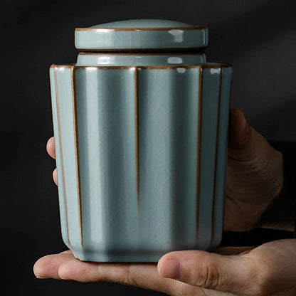 11.6cm Chinese Ru Kiln Tea Caddy Ceramic Storage Tank Tea Jar Decor Ornaments