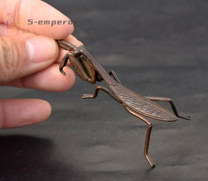 Solid Chinese Brass Mantis Statue Handwork Insect Tea Pet Decor