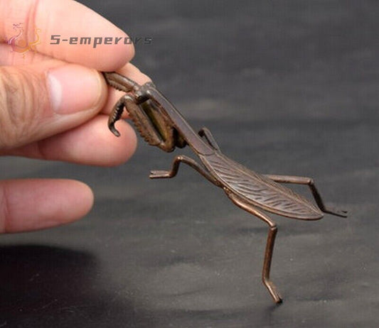Solid Chinese Brass Mantis Statue Handwork Insect Tea Pet Decor