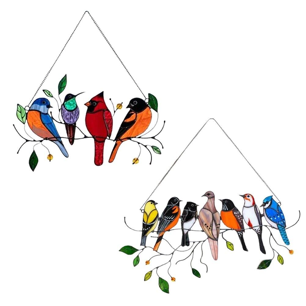 Window Hangings Bird Ornaments 20x15cm Stain Glass Home Suncatchers Wall Decals