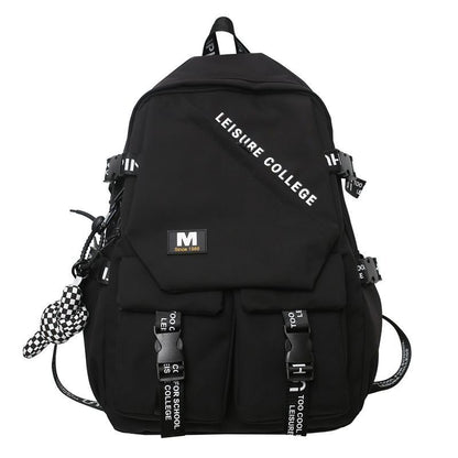 Fashion Double Buckle Waterproof Nylon Backpack Student School Shoulder Bags 1PC