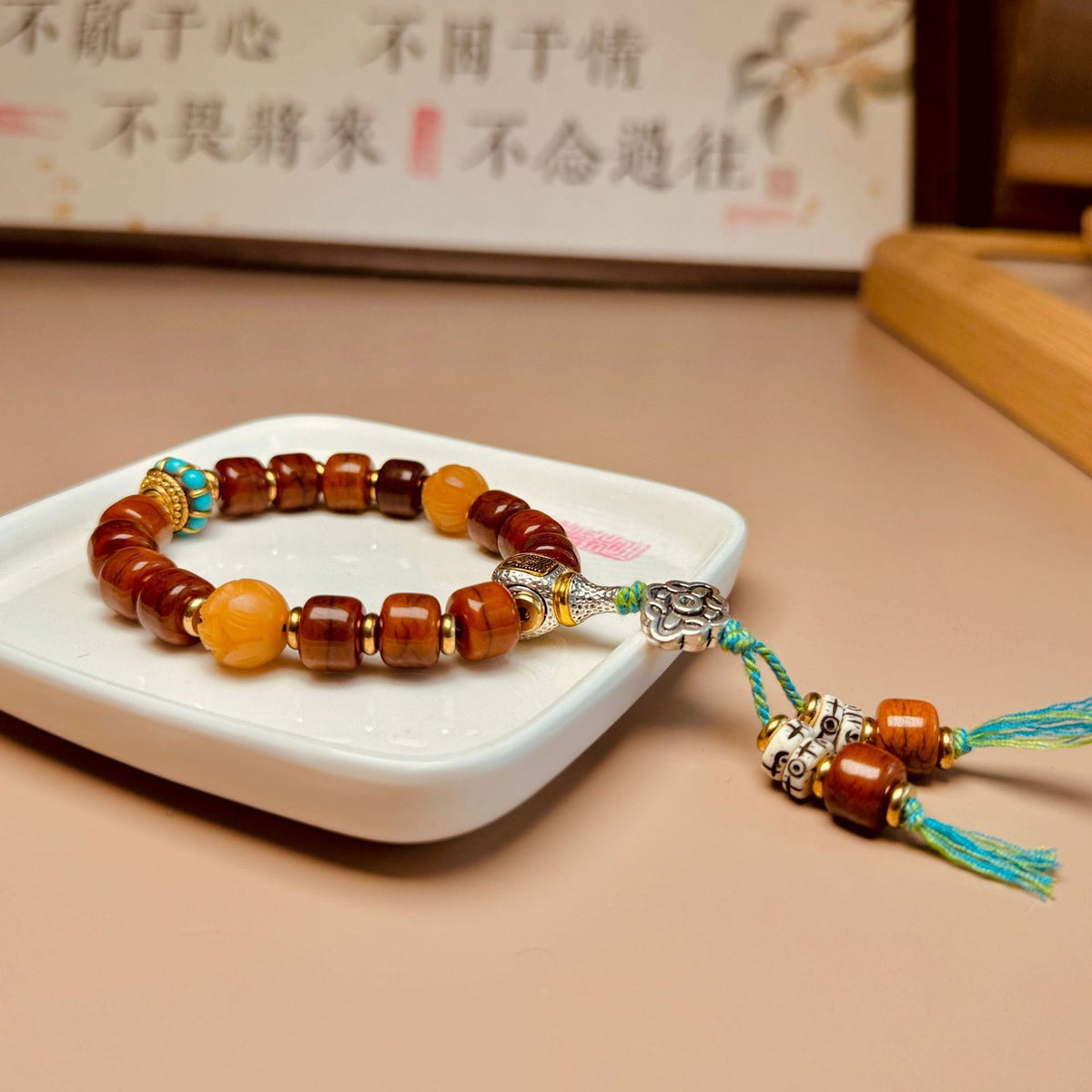 Tibetan Bracelet Men Prayer Beads Horn Copper Wrist Mala