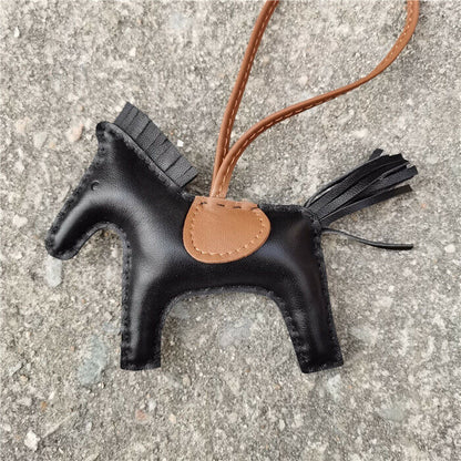 Genuine Leather Horse Bag Charm Hanging Key Ring Purse Accessories Keychain