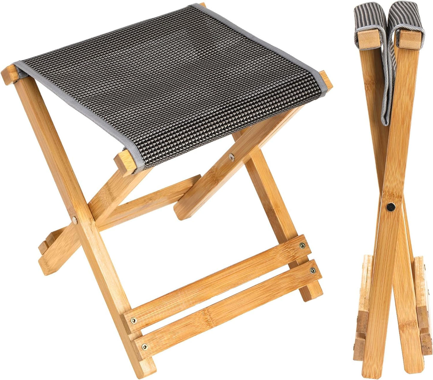 Bamboo Folding Stool Non-Slip Foot Rest Portable Bath Chair Fully Assembled