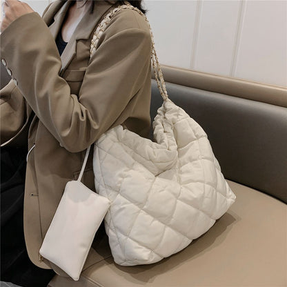 Cotton Padded Large Chain Shoulder Bags Quilted Nylon Shopper Hobo Handbags 1 PC