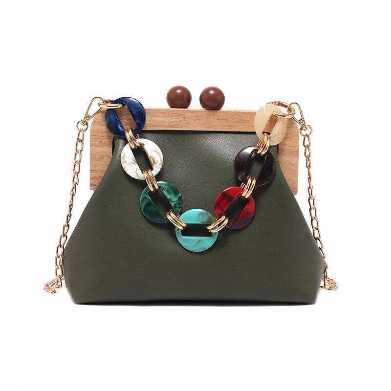 Shoulder Bag Synthetic Handbag Vintage Clip Clutch Acrylic Purse Chain Crossbody