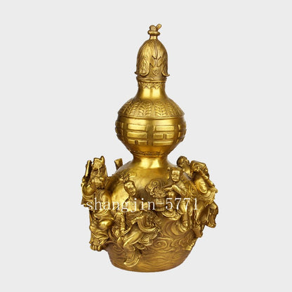 11.4 in 1pc Chinese Brass Gourd Ornament Eight Immortals Gourd with Open Lid