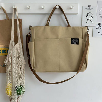 Women's Bags Cotton Canvas Shoulder Bag Crossbody Handbag Zipper Tote Pocket