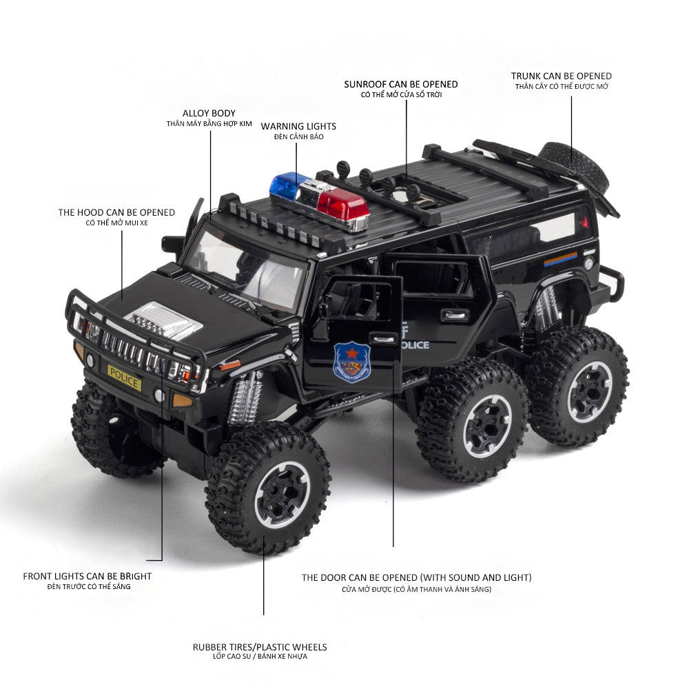 1/32 Sound&Light Police Car Pull Back Model Doors Openable Vehicle Kid Gifts
