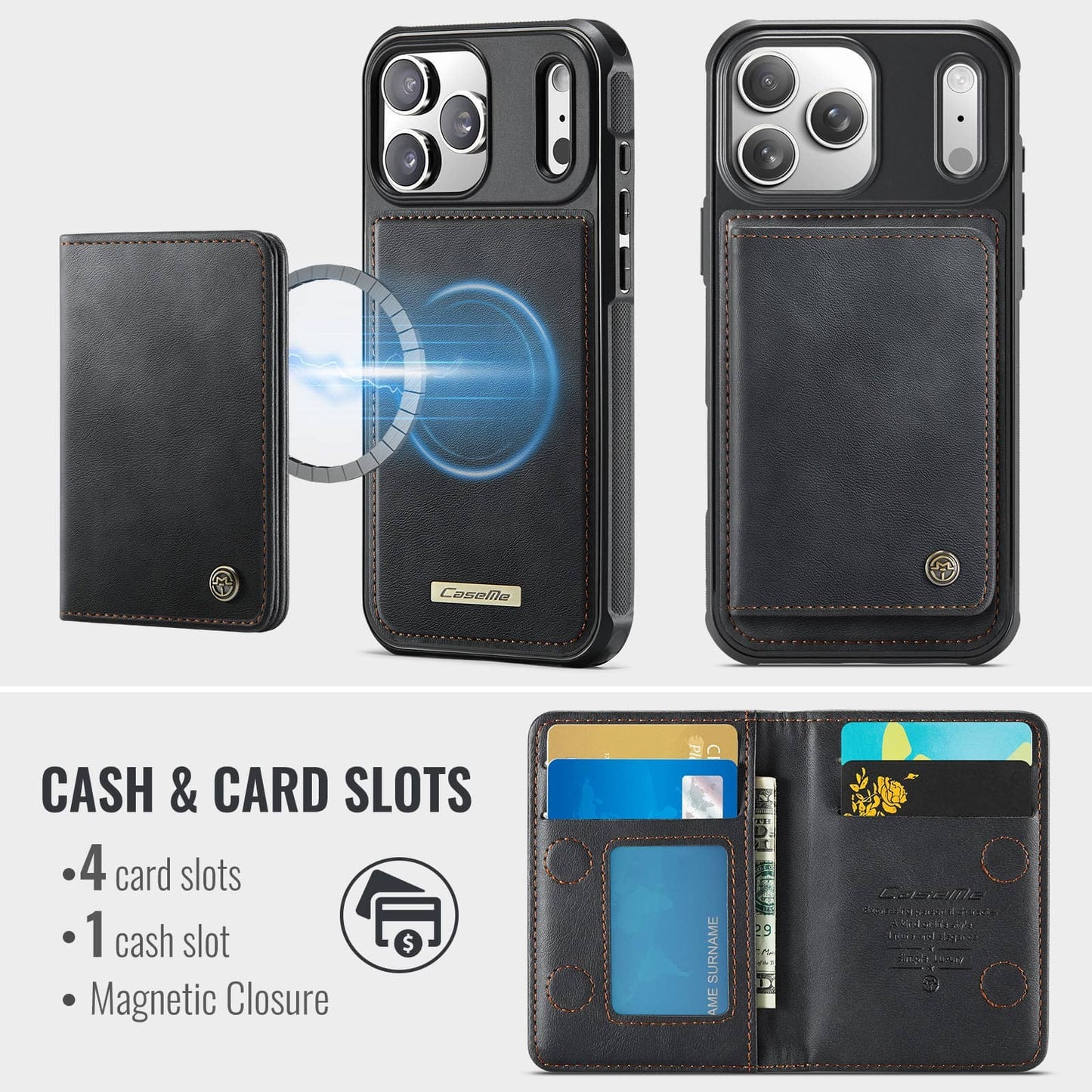 For iPhone 17/Air/16e/15/14/13/12/11 Pro Max Wallet Case Magnetic Card Holder
