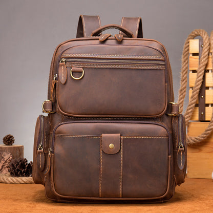 100% Crazy Horse Leather Men's Retro Backpack Travel Rucksack Daypack School Bag
