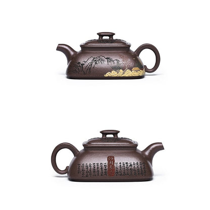 full handmade tea pot hand carved real yixing zisha purple clay pot 14 infuser