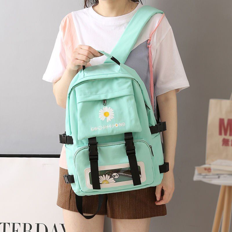 Black Backpack School Bags Oxford Waterproof School Purses Flowers Transparent