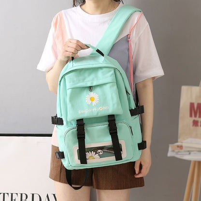 Black Backpack School Bags Oxford Waterproof School Purses Flowers Transparent