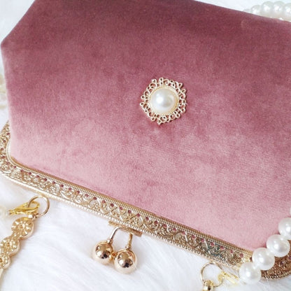 Beads Chain Bag 2 Straps Vintage Metal Shell Purse Velvet Shoulder Bag 20*14*6CM