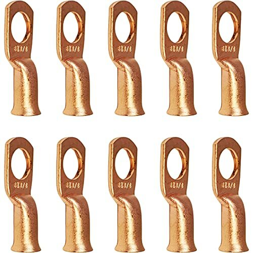 10 Pack 6 AWG 3/8" Bare Copper Ring Terminals, Heavy Duty Battery Cable Lugs