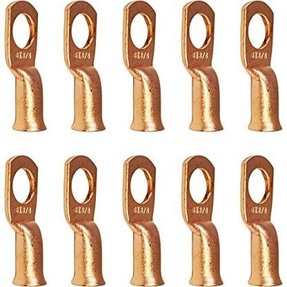 10 Pack 6 AWG 3/8" Bare Copper Ring Terminals, Heavy Duty Battery Cable Lugs