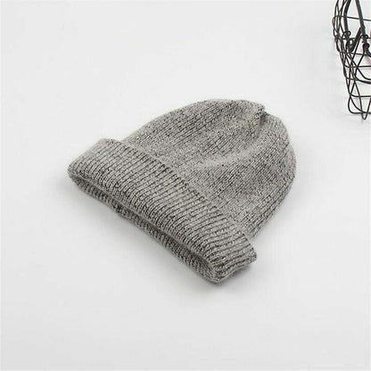 Winter Rabbit Fur Knitted Hat Solid Warm Wool Thick Beanie Bonnet White Red Gray