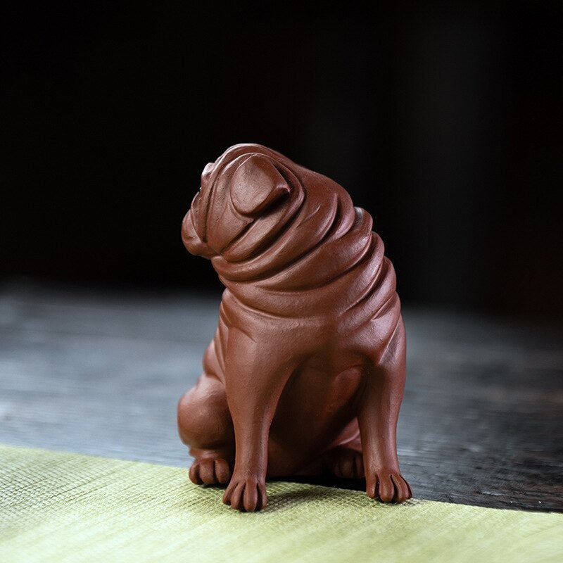 4.13" Purple Clay Tea Pet Zodiac Dog Statue Tea Figurine Ornaments Handmade Gift