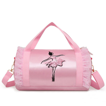 Girls Latin Ballet Dance Bags Ruffle Pink Barrels Shoulder Bag Handbag Potable