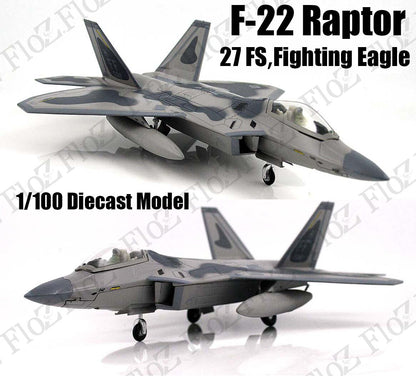F-22 Raptor 27FS fighting eagle 1/100 diecast stealth Aircraft plane Model