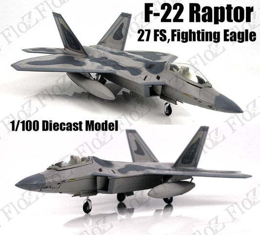 F-22 Raptor 27FS fighting eagle 1/100 diecast stealth Aircraft plane Model