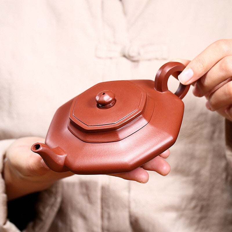 China Yixing Zisha Pottery Clovershrub Clay Handmade 180cc Eight Sides Teapot