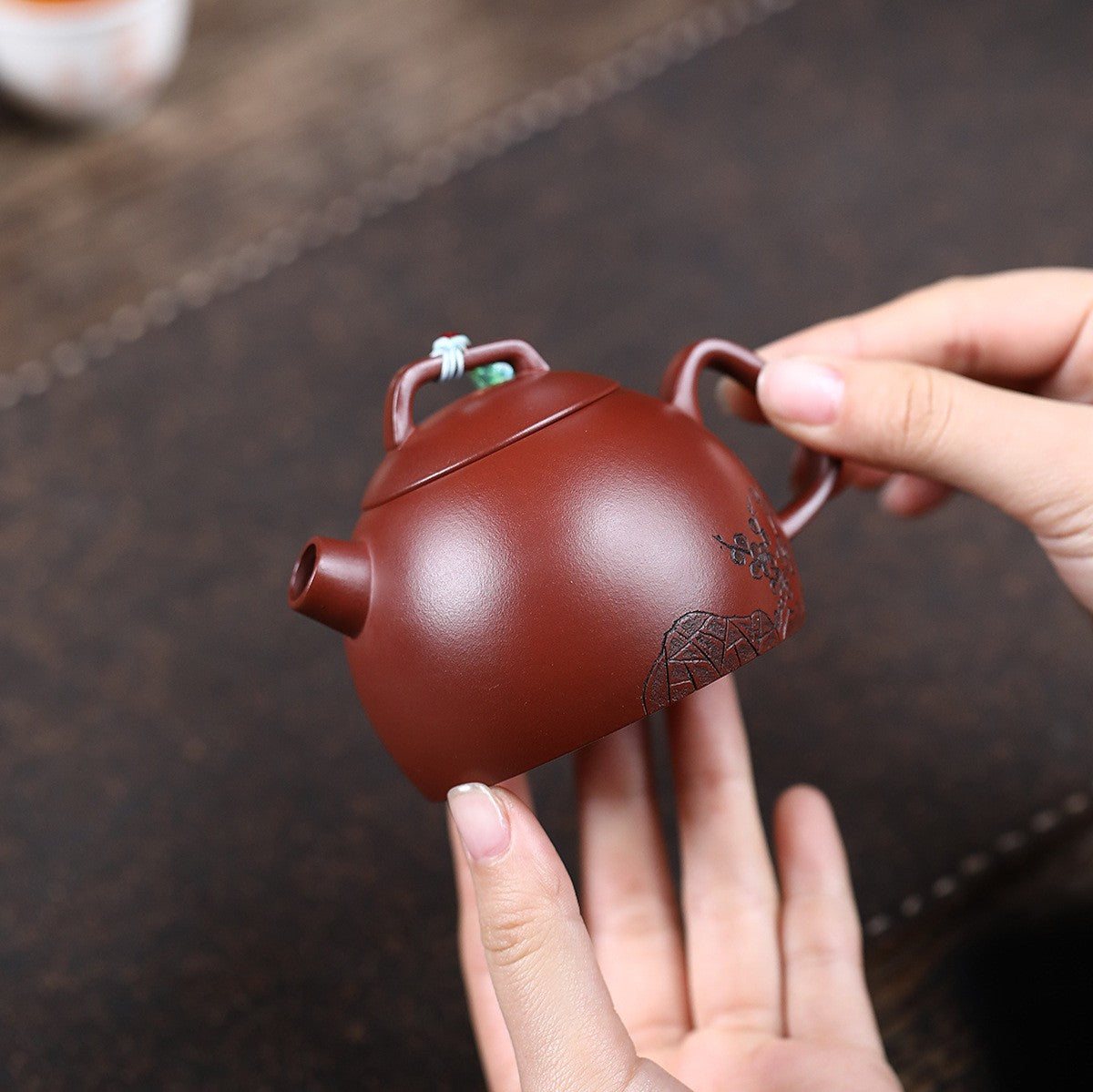 Handmade Carved Real Yixing Zisha Dicaoqing Clay Master Teapot Certificate Paper