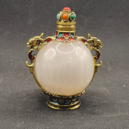 Rare Antique Jade Bottle UV Red Color Changing Chinese Artifact