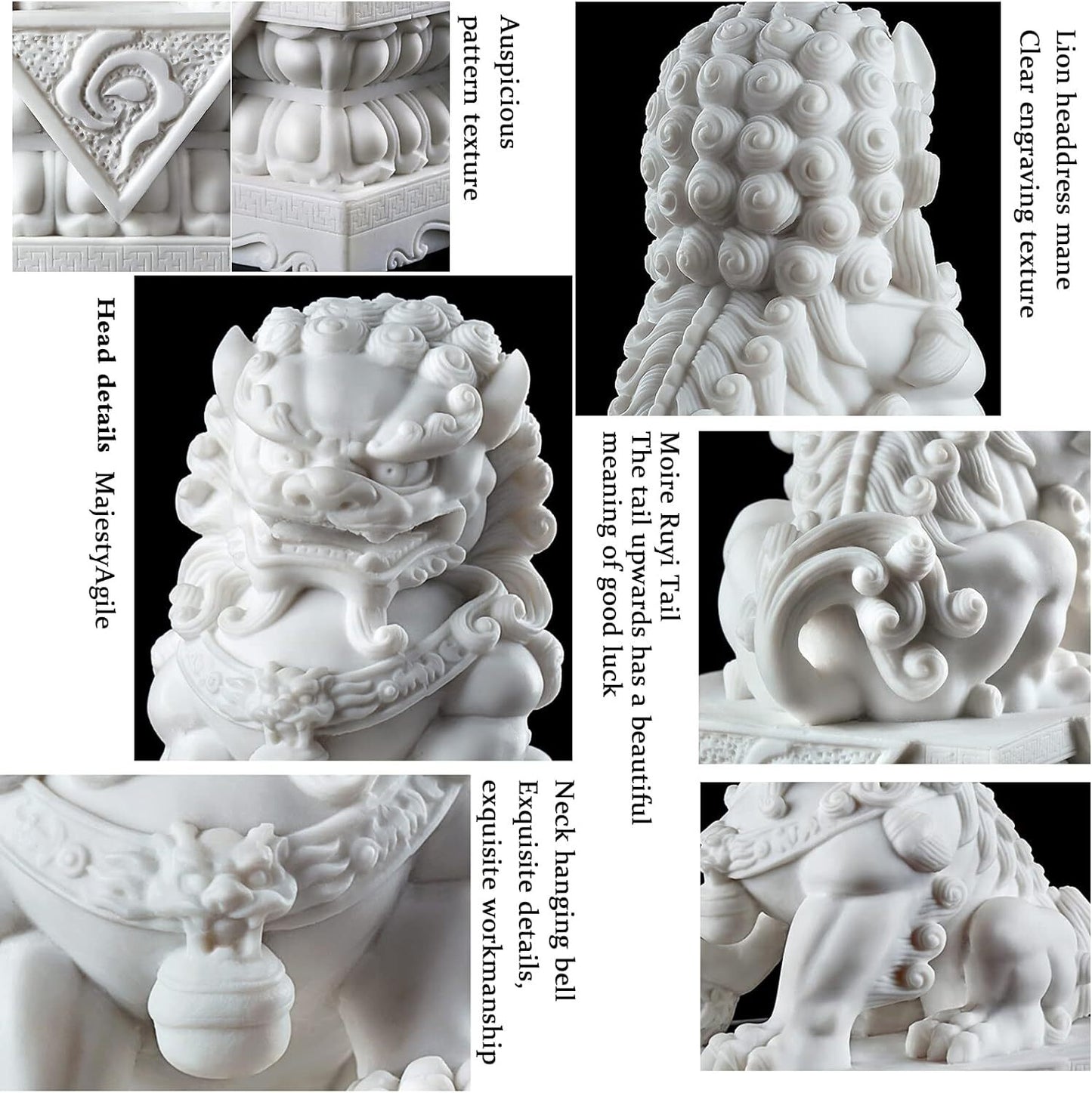 Foo Dogs Statues Pair Marble Feng Shui Guardian Lion Statues
