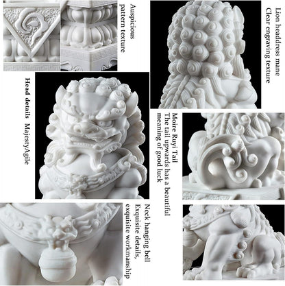 Foo Dogs Statues Pair Marble Feng Shui Guardian Lion Statues