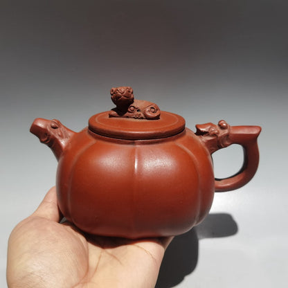 Chinese Old Yixing Clay Teapot Handmade Square Purple Sand Teapot 420cc