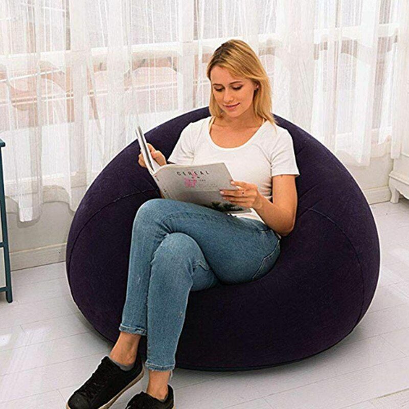 Large Sofa Inflatable Lounge Chair Bean Bag Outdoor Furniture Camping PVC Blue