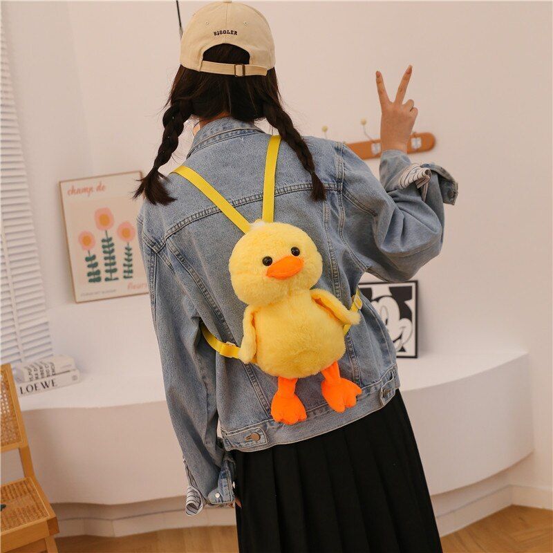 Black Plush Doll Bag Women Cute Funny Backpack Flannel Soft Handle 20L Traveling
