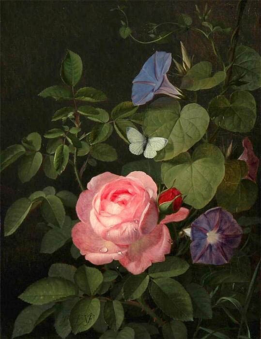 Dream-art Oil painting Otto-Didrik-Ottesen-Roser-og-snerler nice roses flowers