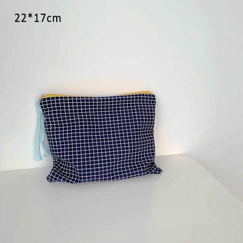 Plaid Cosmetic Bags Multipurpose Toiletry Cotton Zipper Pouch Travel Makeup Bag