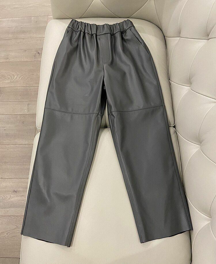 Women Pants Real Leather Leather Trousers High Waist Harem Plus Size Streetwear