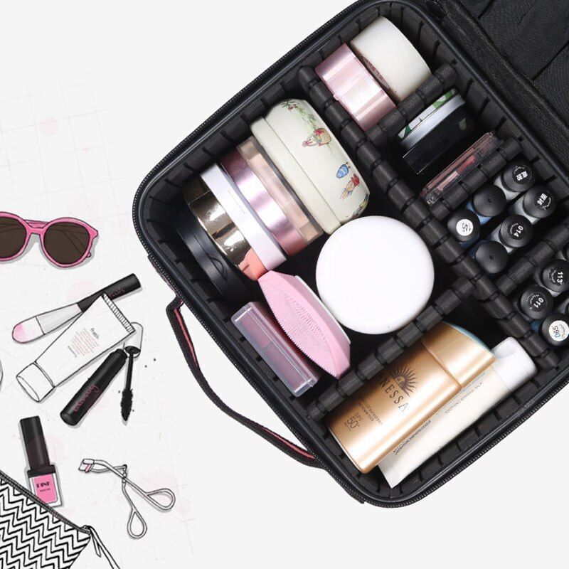 Makeup Case Traveling Cosmetic Bag Make Up Storage Box Nail Tool Suitcases Solid