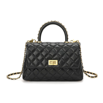 19/23/29 Quilted Sheepskin Leather Small Flap Purse Tote Clutch Handbag w/ Chain