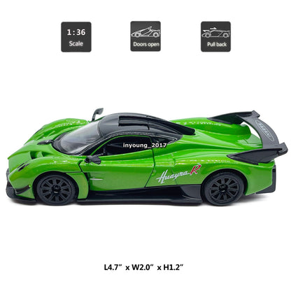 1/36 Pagani Huayra R Model Car Diecast Toy Vehicle for Boys Kids Gifts Green