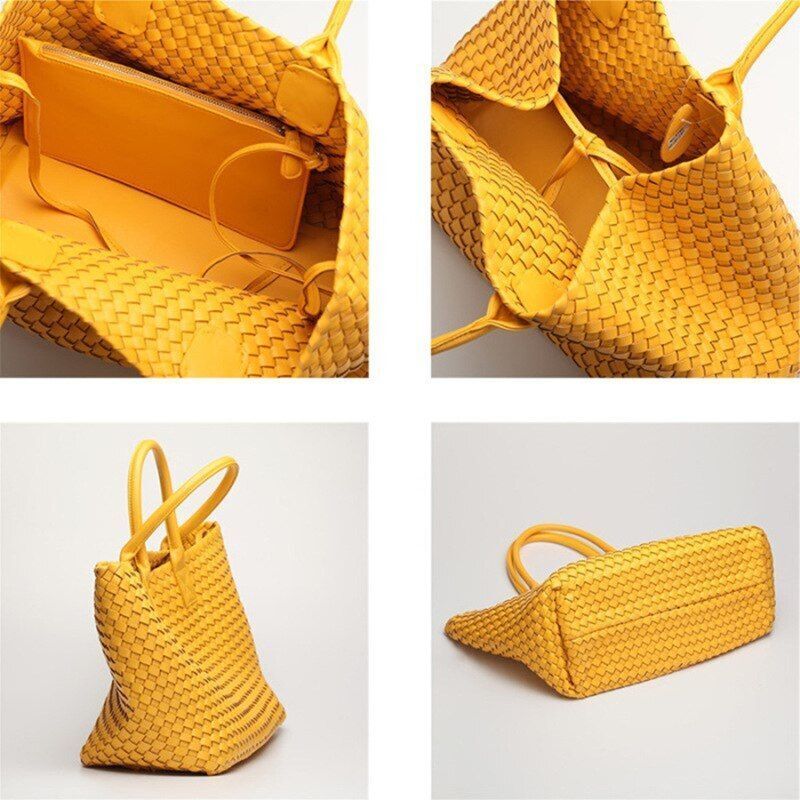 Candy Color Woven Tote Bag Fashion One Shoulder Bag Large Handbag Shopping Bags