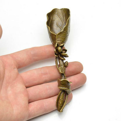 Colletable Folk Antiques Chinese Classical Tea Ceremony Lotus Leaf Tea Spoon