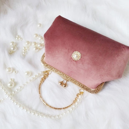 Beads Chain Bag 2 Straps Vintage Metal Shell Purse Velvet Shoulder Bag 20*14*6CM