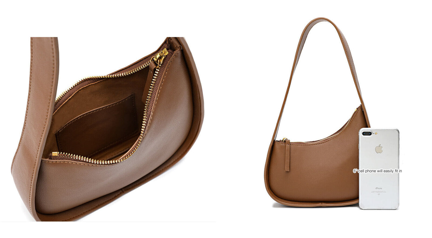 Small Mini Curved Half Moon Leather Single Shoulder bag Purse Handbag Tote