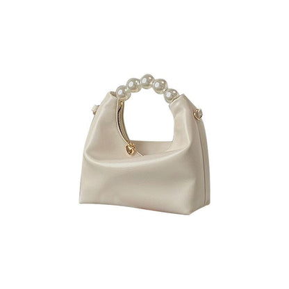 Handbags Shoulder Bag Soft Synthetic Leather Pearls Crossbody Bags 19*11cm White