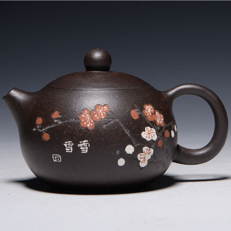90ml Chinese Yixing Purple Clay Teapot Xishi Pot Floral Carve Kung Fu Tea Set