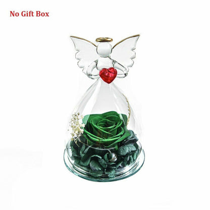 Real Rose Angel In Glass Dome Preserved Flowers Wedding Birthday Gifts 2.9 x4.3"